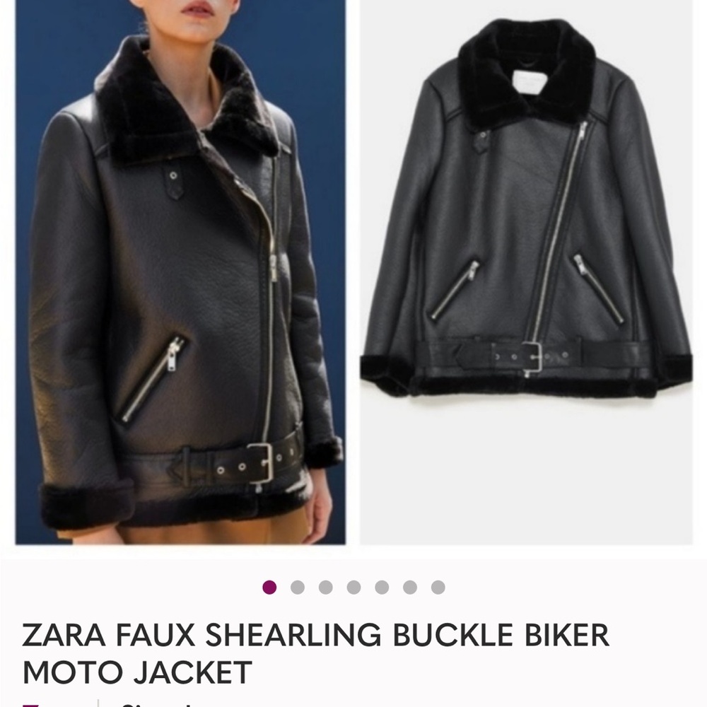 Zara Black Faux Shearling Buckle Moto Jacket